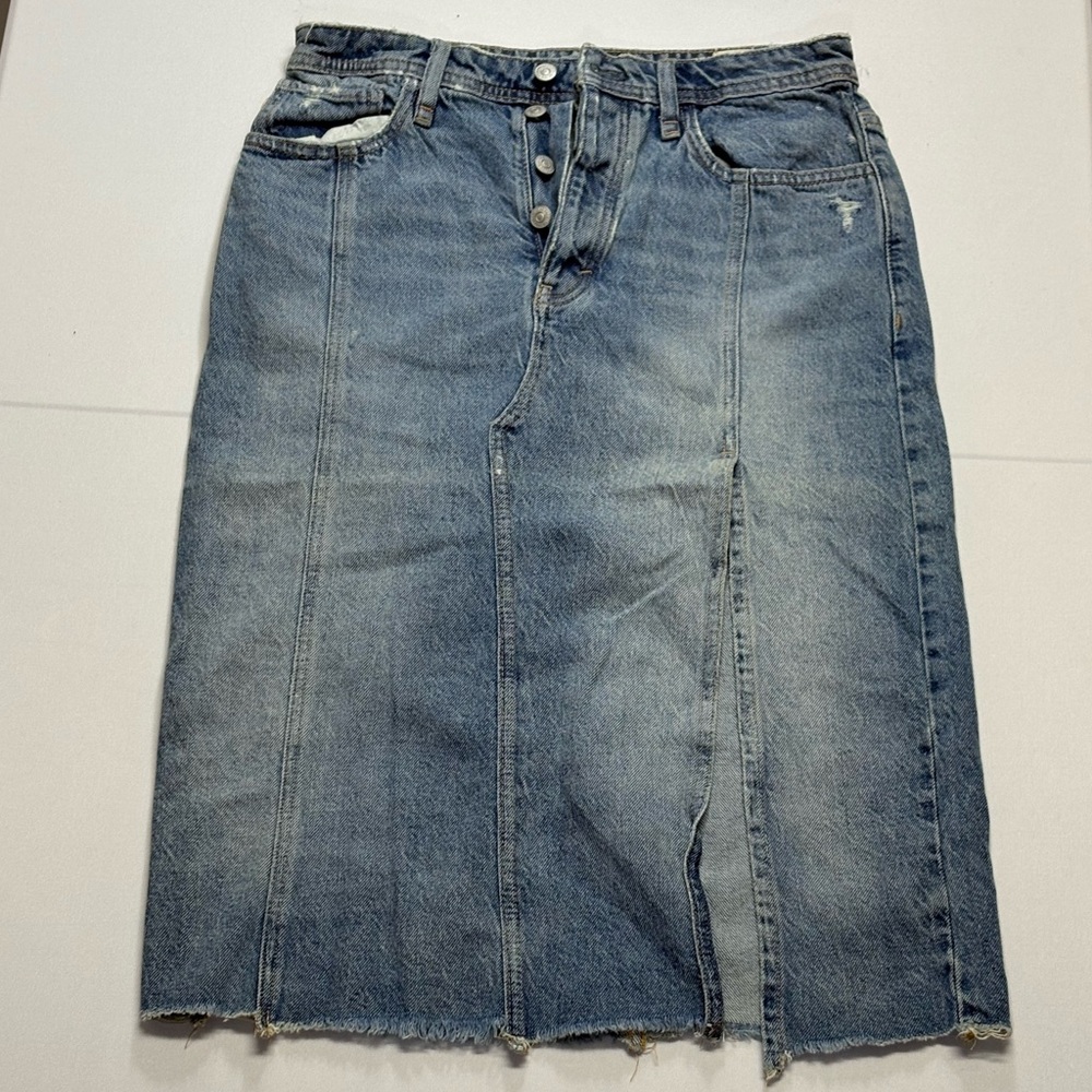 We The Free Blue Denim Midi Skirt with a Slit// Size 27